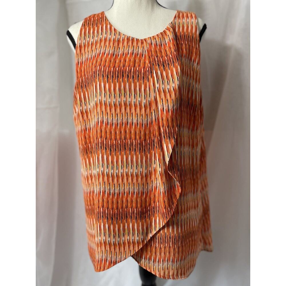 Worthington Women's Large Sleeveless Blouse Lightweight Ruffle Colorful Aztec